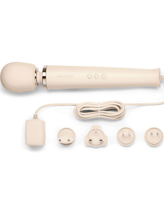 Le Wand Corded Vibrating Massager - Cream sideview wand with plugs