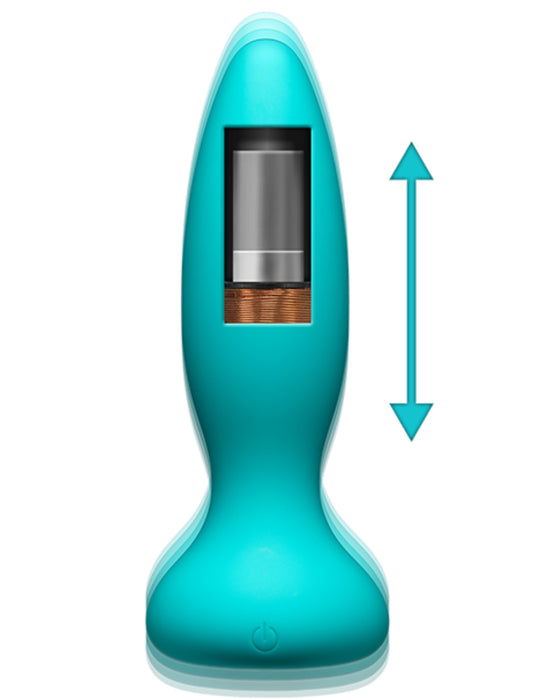 A-Play Thrust Adventurous Anal Plug with Remote - Teal showing the internal motor