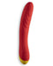 A red silicone waterproof Hype Beginner's Silicone G-Spot Vibrator with a wavy texture and a yellow base, isolated on a white background. It features a power button near the base.