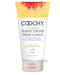 A tube of Classic Brands Coochy Oh So Smooth Shave Cream - Peachy Keen for sensitive skin, which includes a conditioner and moisturizing complex, with a peach-colored design at the top.