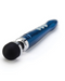 Doxy Die Cast 3R Blue Flame Rechargeable Wand Vibrator horizontal on a white background showing the  head of toy 