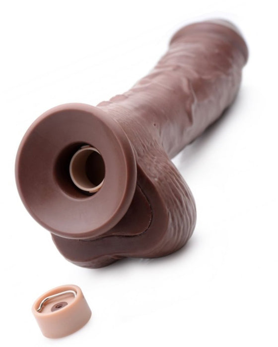 Loadz 7 Inch Vibrating Squirting Dildo with Wireless Remote Control - Chocolate with the base opened
