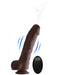 Loadz 7 Inch Vibrating Squirting Dildo with Wireless Remote Control - Chocolate showing the vibrating and squirting functions