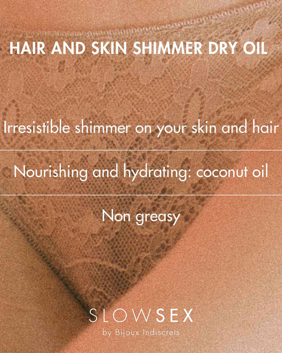 Bijoux Indiscrets Slow Sex Hair & Skin Shimmer Dry Oil product description 