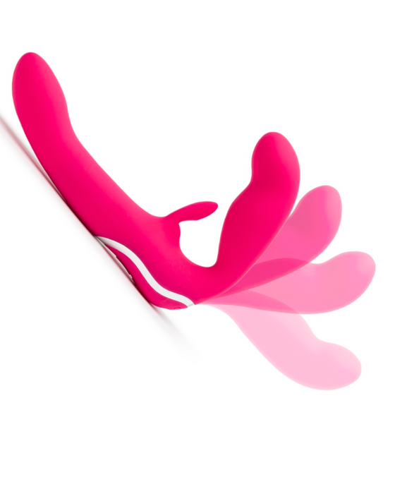Happy Rabbit Strapless Strap On Rabbit Vibrator - Pink shown with bending motion
