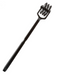 A black toothbrush with an elongated handle and bristles clustered at the end, isolated on a white background, is made from phthalate-free materials.