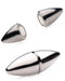 Three views of a sleek, metallic, bullet-shaped object, possibly a piece of jewelry or a small decorative item made from nickel-free aluminum, displayed against a white background.