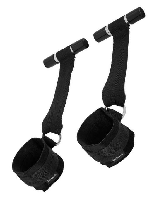 Door Jam Cuffs by Sportsheets - Black with the cuffs done up