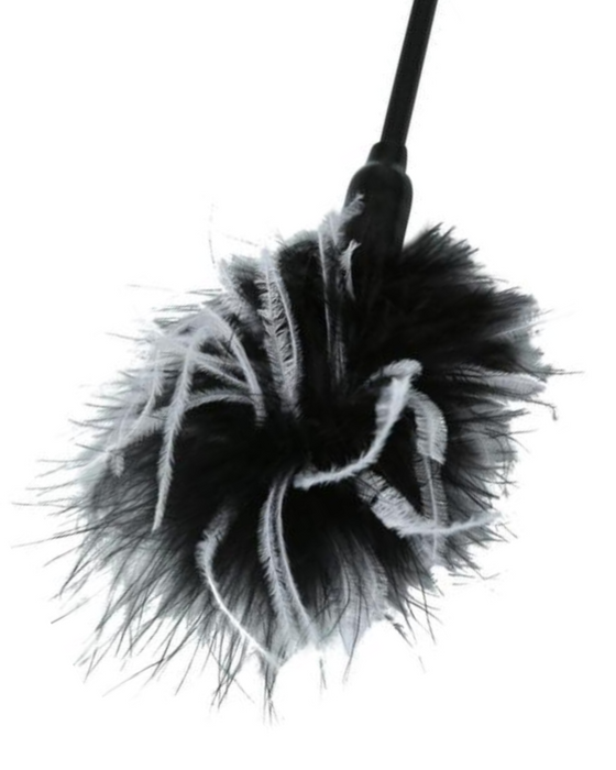 Sex & Mischief Whip & Tickle Feather Tickler & Whip - Black & White close up of the tickler