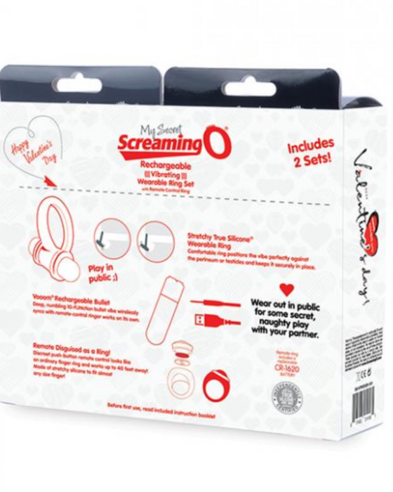 Valentine Cock Ring and Bullet Vibrator Remote Set By Screaming O Back of box
