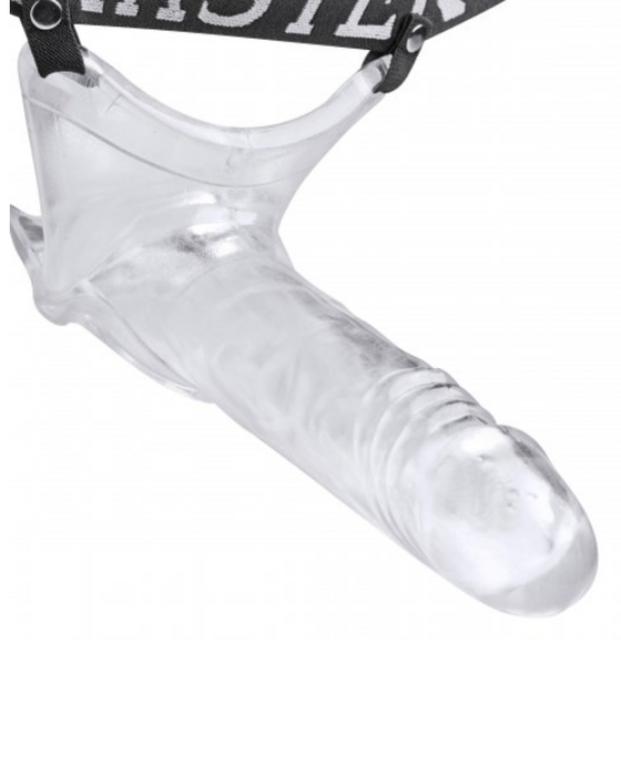 Grand Mamba XL Jock Style Clear Hollow Strap-On Dildo & Harness close up of dildo