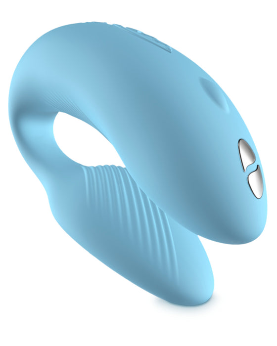 We-Vibe Chorus Remote & App Controlled Couples' Vibrator - Blue  against a white background with a side view of the u shape