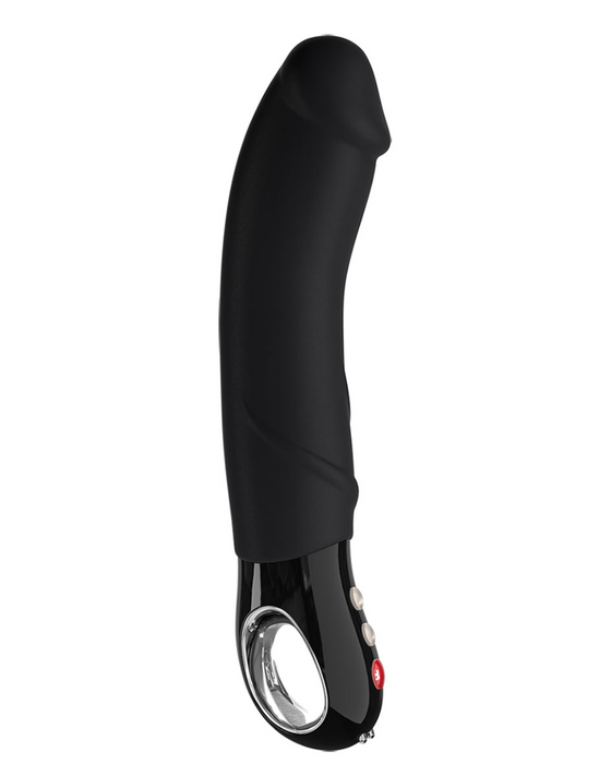 Fun Factory Big Boss Thick Vibrator - Black Line side view on a white background showing the shaft curve and looped handle