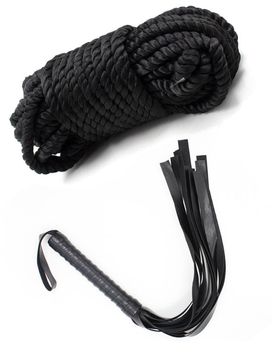 Rope and whip from Everything Bondage 9 Piece Beginner's Bondage Kit