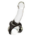 An abstract glass sculpture with a clear, elongated central piece entwined by a dark, opaque structure, displayed against a white background becomes the Rechargeable EZ™ Penis Pump Kit by CalExotics.