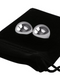 A pair of modern, Sex & Mischief Steel Kegel Balls placed elegantly on a black velvet pouch.