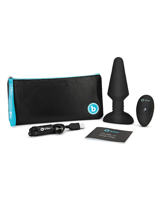B-Vibe Silicone Rechargeable Rimming Plug XL with storage bag and charger