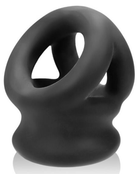 Oxballs Tri Squeeze Cocksling Ball Stretcher - Black side view on a white background 