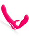 Happy Rabbit Strapless Strap On Rabbit Vibrator - Pink shown upright in profile