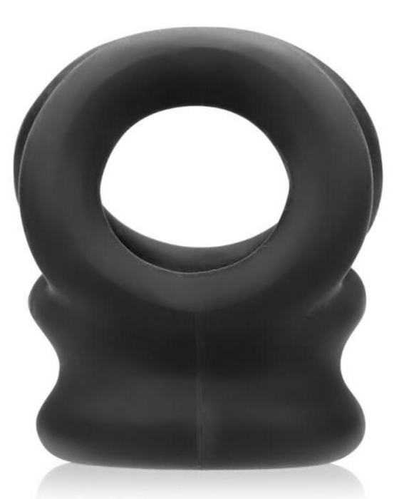 Oxballs Tri Squeeze Cocksling Ball Stretcher - Black side view on a white background 