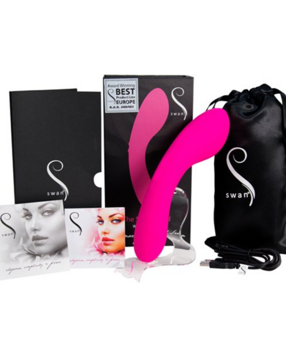 Swan Wand Powerful Double Ended Vibrator - Pink with its box and storage pouch