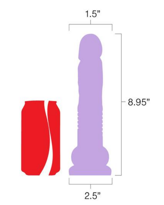 The Thruster Mini Teddy Powerful Thrusting Silicone Dildo - Moroccan Red with soda can for scale