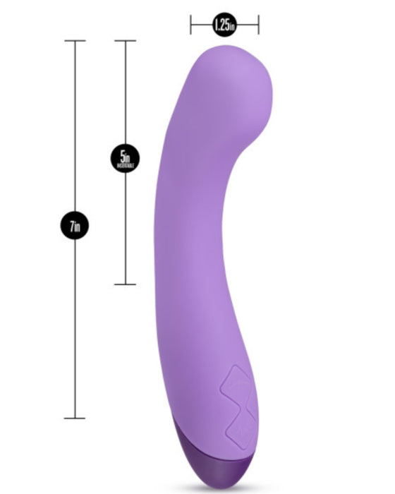 Wellness G Ball Silicone G-Spot Vibrator - Purple side view with arrows and measurements