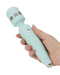 Pillow Talk Cheeky Body Wand Massager by BMS Products - Blue held in a person's hand to show the size