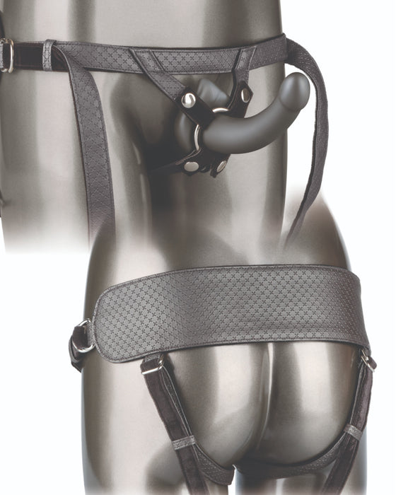 The Ultra Soft Strap-On G-Spot & Pegging Set - Silver view of the front and the back