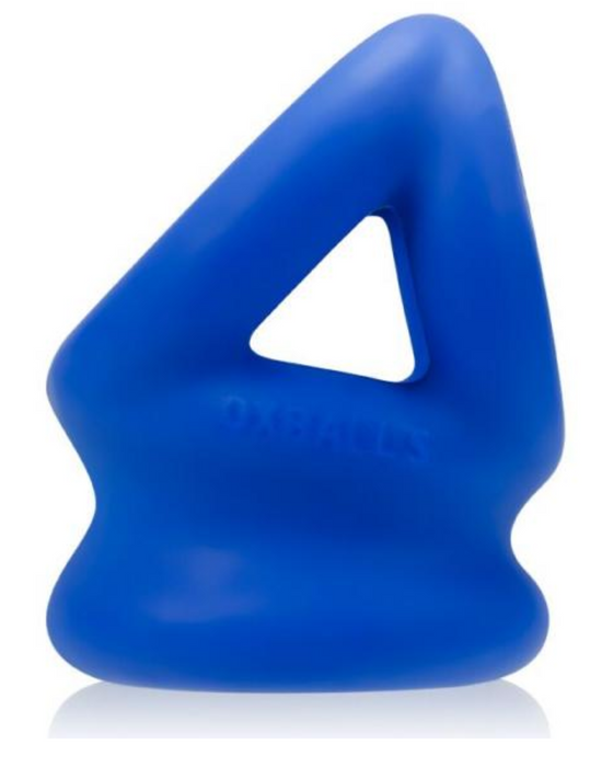 Oxballs Tri Squeeze Cocksling Ball Stretcher - Blue side view on a white background 
