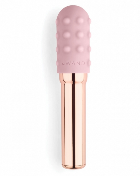 Le Wand Chrome Grand Bullet Waterproof Rechargeable Metal Bullet with Texture Sleeve - Rose Gold with texture attachment