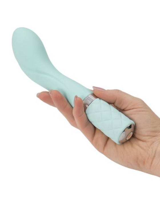 Pillow Talk Sassy G-spot Vibrator by BMS - Teal held in a hand
