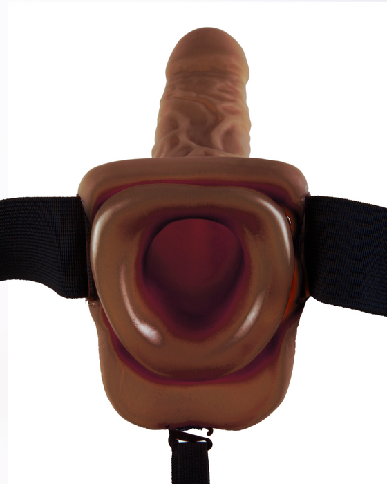 Fetish Fantasy Vibrating Hollow Strap On Dildo with Balls 9 inches - Chocolate view inside the hollow end