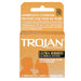 Packaging of Trojan Ultra Ribbed Lubricated Condoms 3 Pack, advertised for enhanced stimulation with three premium quality latex condoms included by Paradise Marketing.