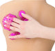 Roller Balls Massager Massage Glove - Pink on model's hand massaging model's back 