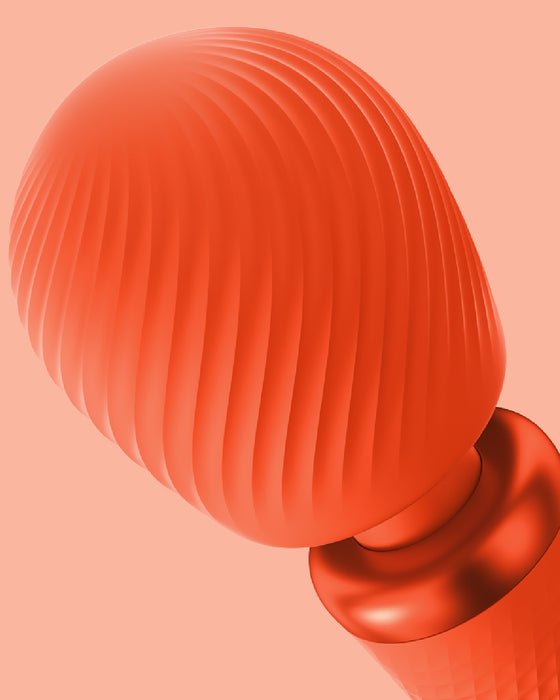 Fun Factory Vim Flexible Wand Vibrator - Orange close up of ridged textured head 