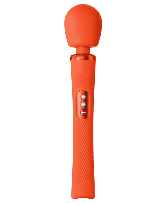 Fun Factory Vim Flexible Wand Vibrator - Orange textured wand upright on white background 