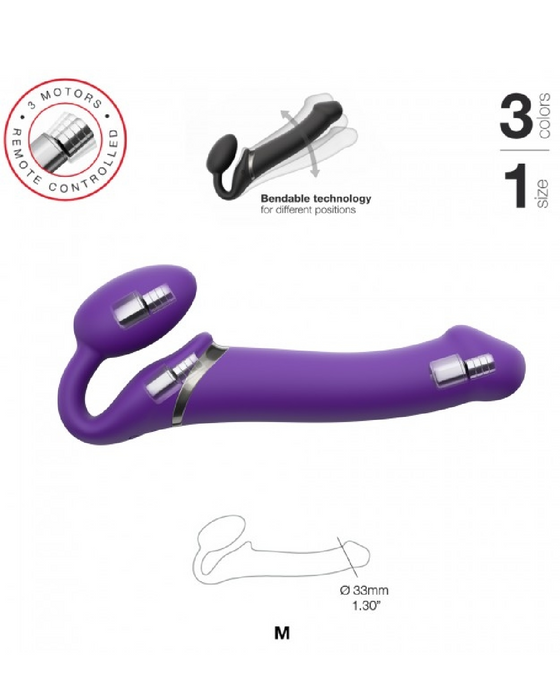Lovely Planet Vibrating Strapless Strap On Purple- Large graphic showing product features 