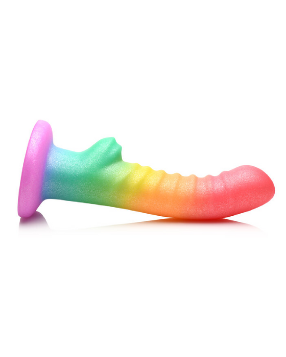 Simply Sweet 6.5 Inch Ribbed Silicone Rainbow Dildo side view 