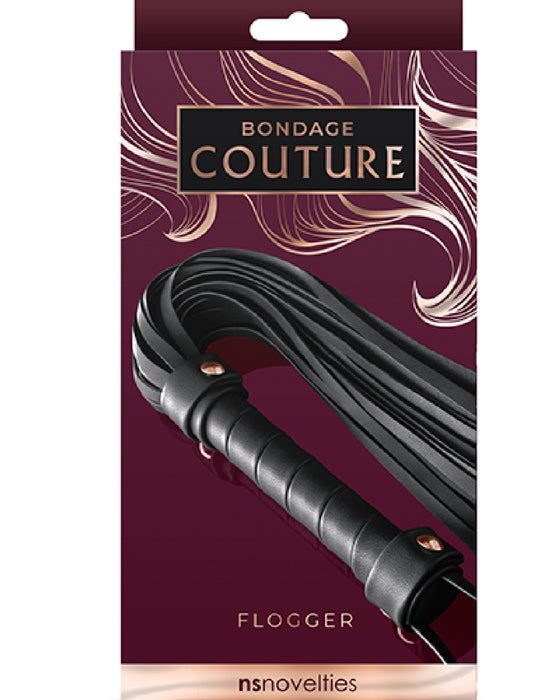Bondage Couture Vegan Leather Flogger - Black burgundy product box 