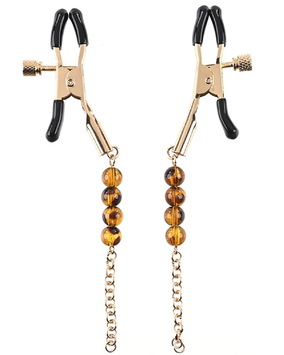 Sincerely Amber Beaded Nipple Clamps close up of clamps 