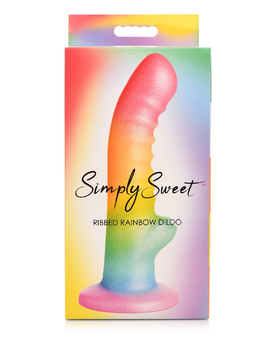 Simply Sweet 6.5 Inch Ribbed Silicone Rainbow Dildo box