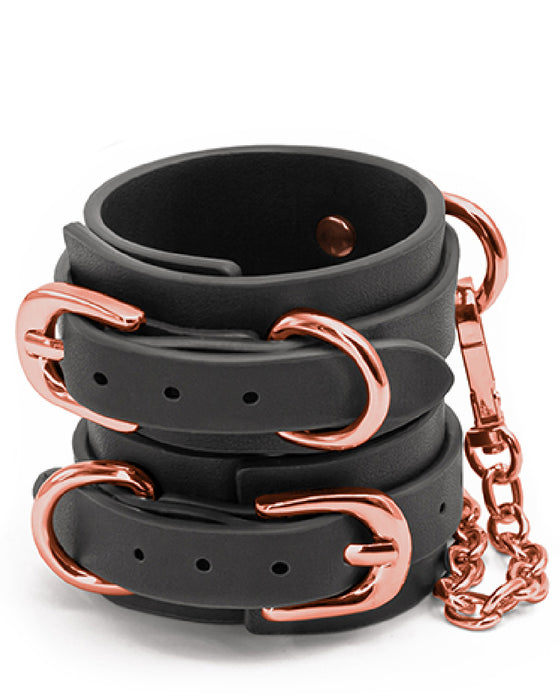 Bondage Couture Vegan Leather Wrist Cuffs - Black one on top of each other 