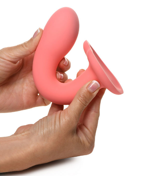 Simply Sweet 7 Inch Slim G-Spot Dildo with Heart Base - Pink showing how it bends 