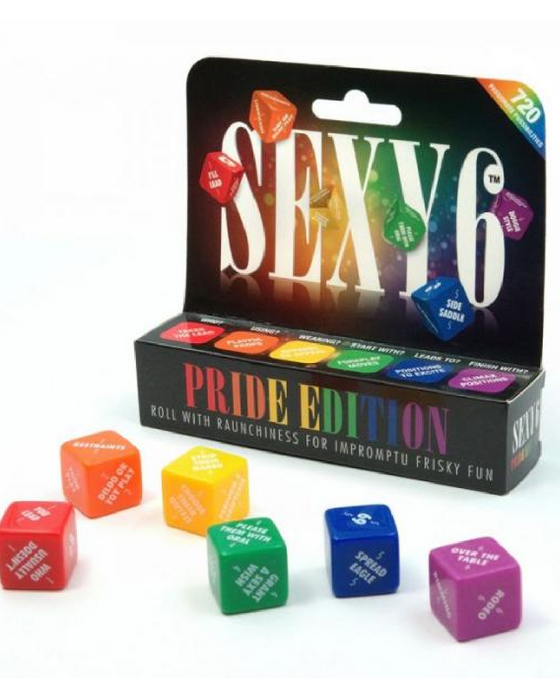 Sexy 6 Pride Edition Dice Game box  and loose dice 