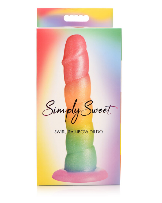 Simply Sweet 6.5 Inch Swirl Silicone Rainbow Dildo box 