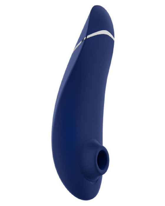 Womanizer Premium 2 Pleasure Air Clitoral Stimulator - Blueberry side view showing nozzle 