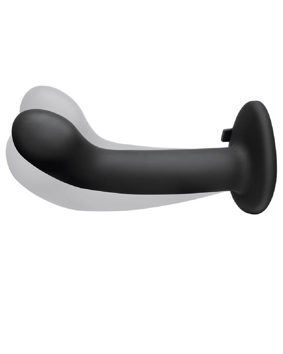 Pegasus 6" G-Spot & Prostate Vibrating Strap-on Dildo and Harness Set - Black dildo suction cupped to a wall