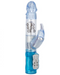 Waterproof Jack Rabbit Vibrator - blue - against a white background showing the shaft and bunny teaser
