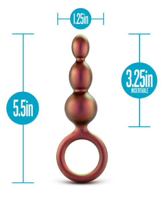 Illustration of a Blush Matrix First Time Soft Silicone Beaded Anal Beads with Finger Loop with dimensions: total height at 5.5 inches, maximum width at 1.25 inches, and an insertable length of 3.25 inches.